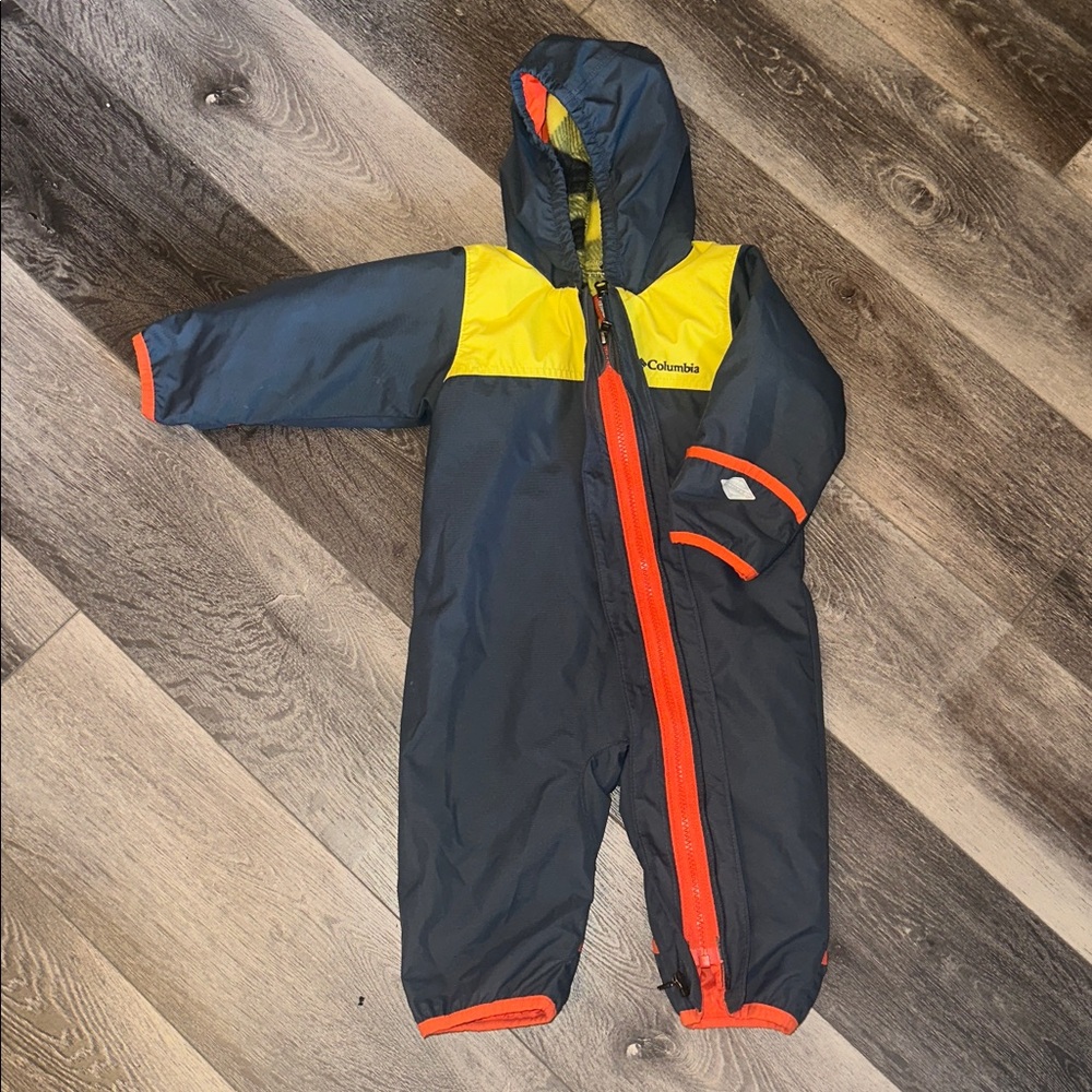 Columbia Infant Snowsuit in Yellow and Gray with Orange Trim